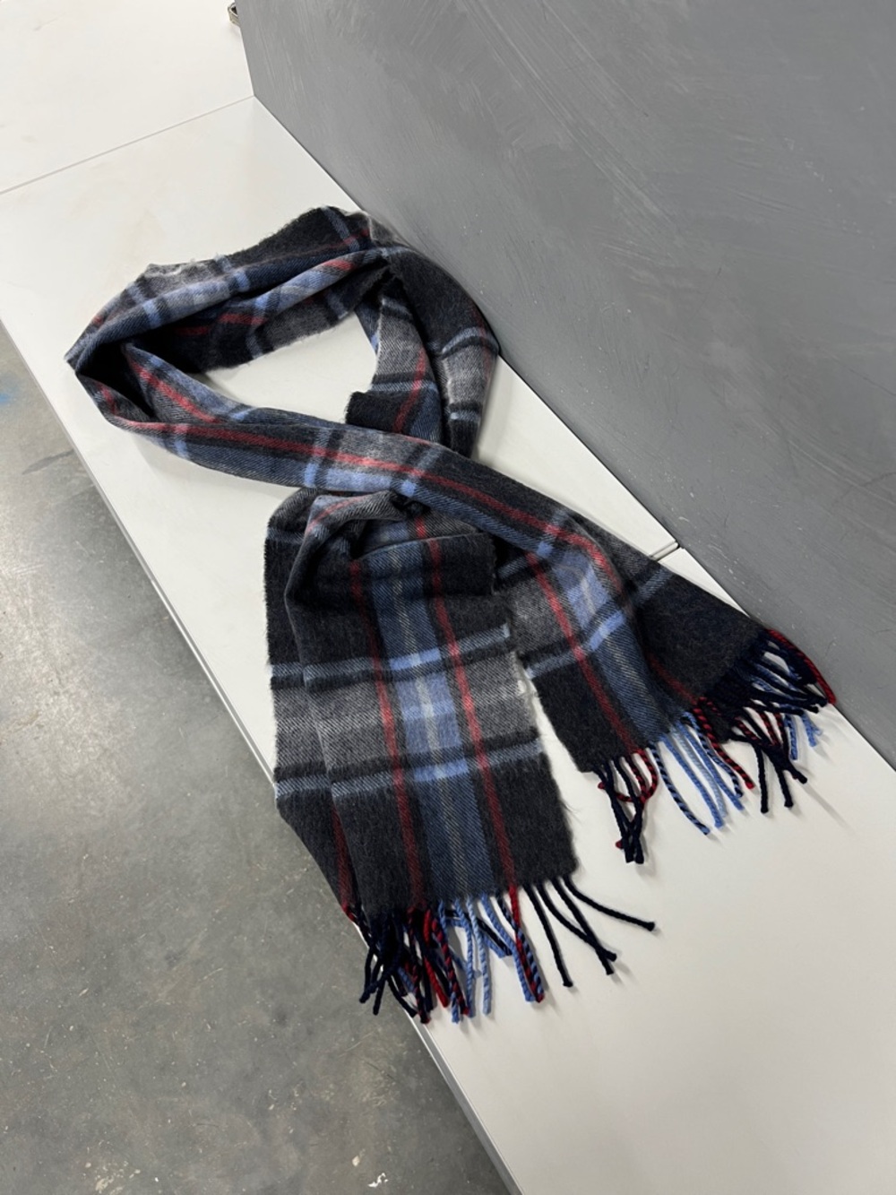 100% Merino Wool Blue Plaid Scarf